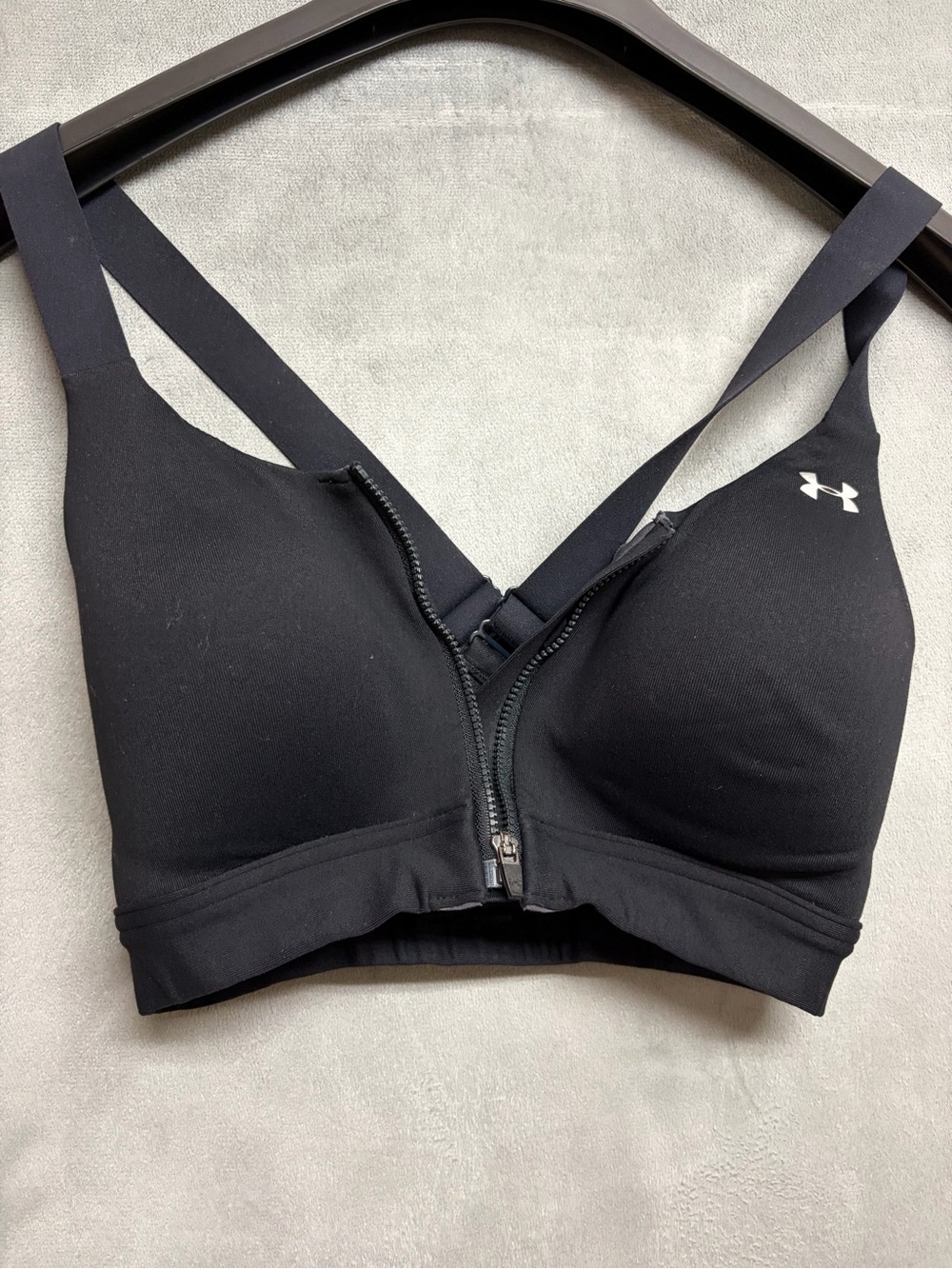 Under Armour Sports Bra 32D Black Front Zip High Impact Racerback Gym Fitness